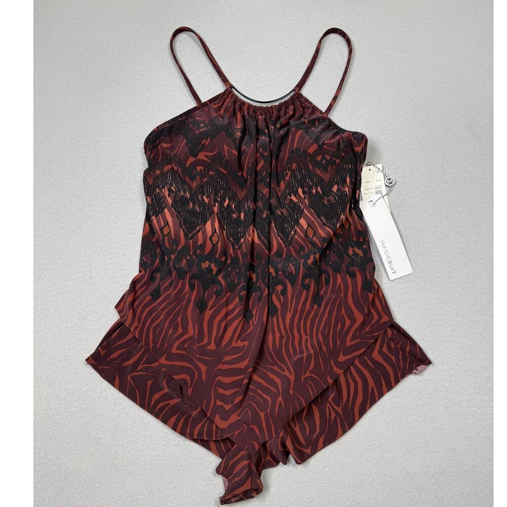 MagicSuit Women's Goldie Romper One Piece Swimsuit Black/brown Zabra 10 $186